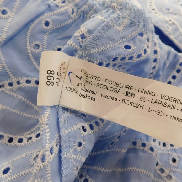 ZARA Embroidered Eyelet Lace Dress Light Blue White Tiered Midi Summer X-Small - Picture 14 of 16